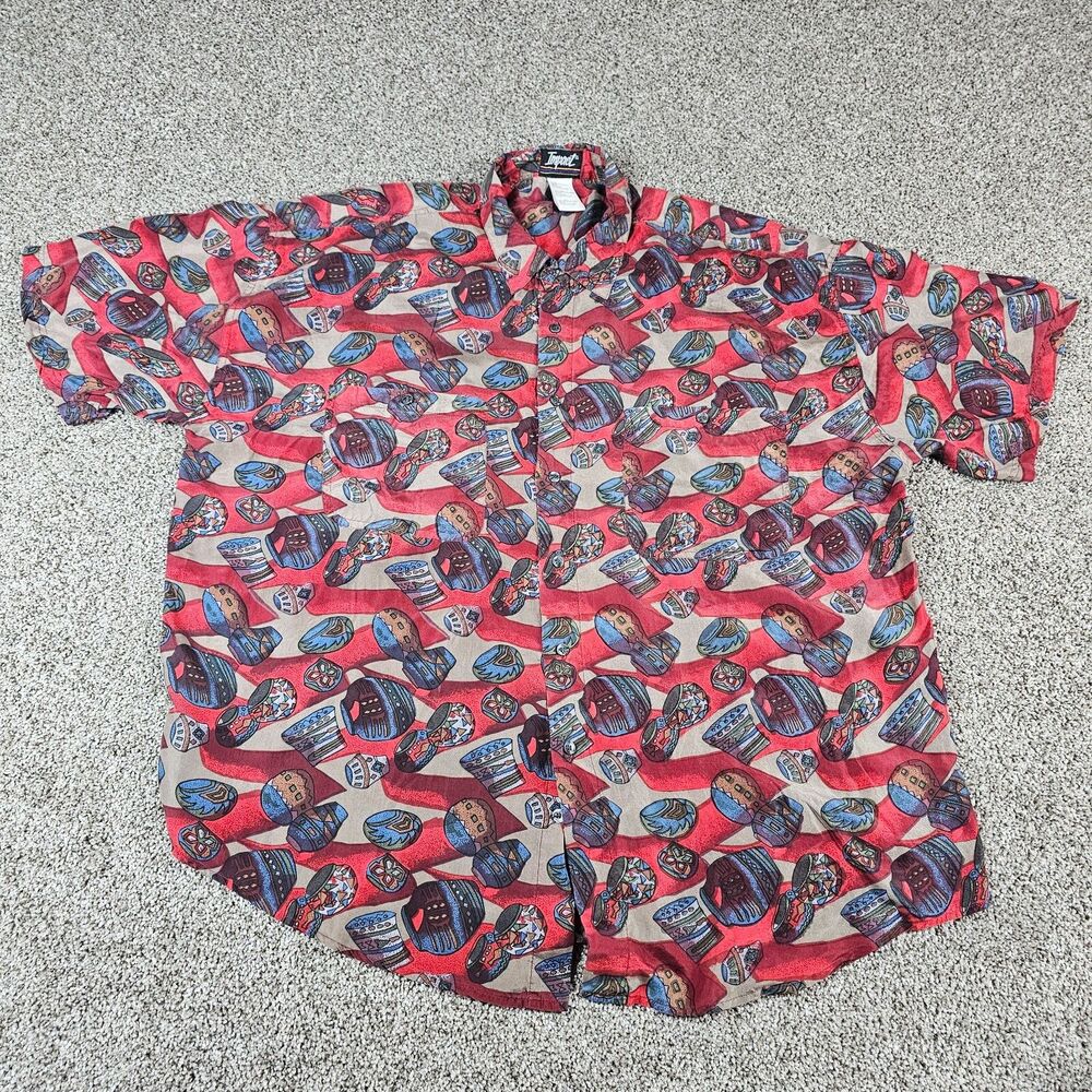 Impact Shirt Mens XL Red Silk Abstract Colorful Artist All Over Print 90s Party